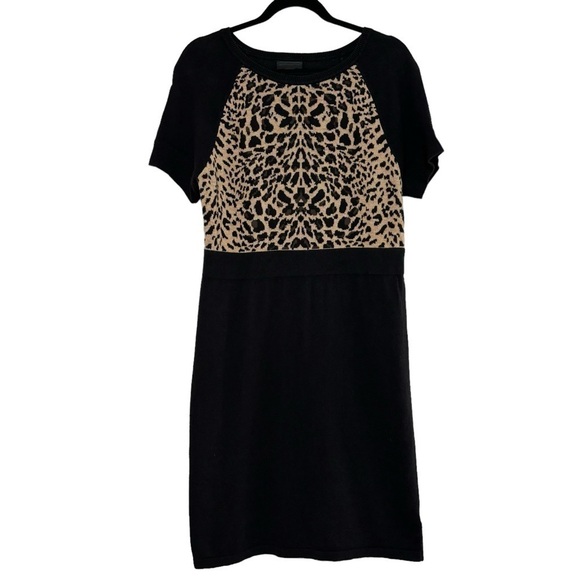 Worthington Black and Leopard Print Knit Short Sleeve Soft Sheath Dress Size L - Picture 2 of 9
